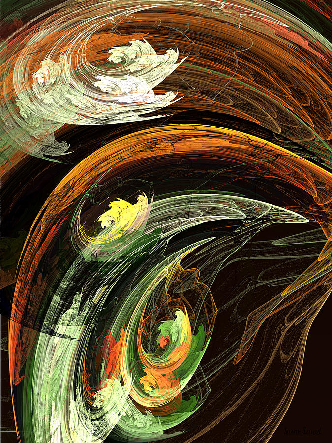 Fractal - Autumn Leaves Swirling Wind Digital Art by Susan Savad