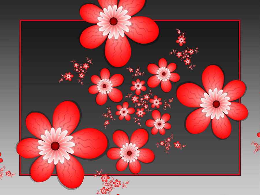 Fractal Cheerful Red Flowers Digital Art by Gabiw Art