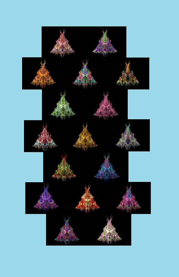 Fractal Christmas Trees on Blue Painting by Bruce Nutting