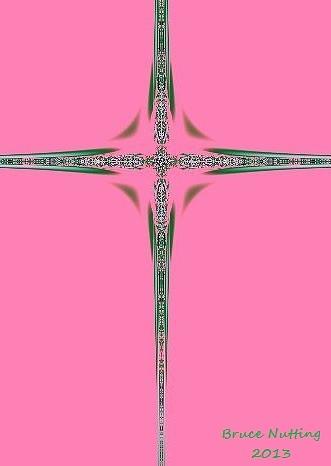 Fractal Cross on Pink Painting by Bruce Nutting