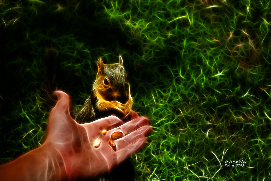 Fractal - Feeding My Friend - Robbie the Squirrel Digital Art by James Ahn