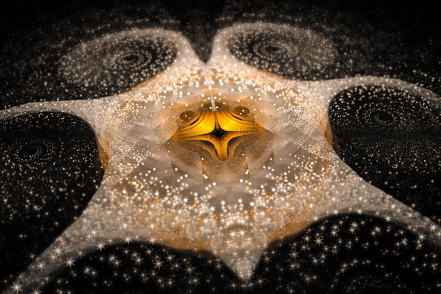 Fractal Galaxy with sparkling stars gold and white Digital Art by Matthias Hauser