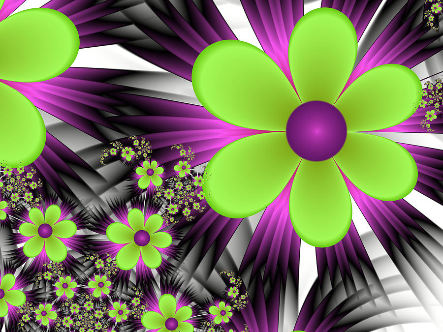 Fractal Good Mood with Neon Flowers Digital Art by Gabiw Art