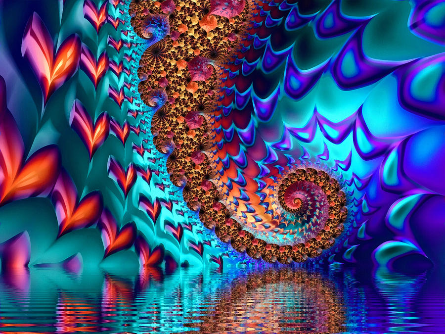Abstract Digital Art - Fractal sea of love with hearts by Matthias Hauser