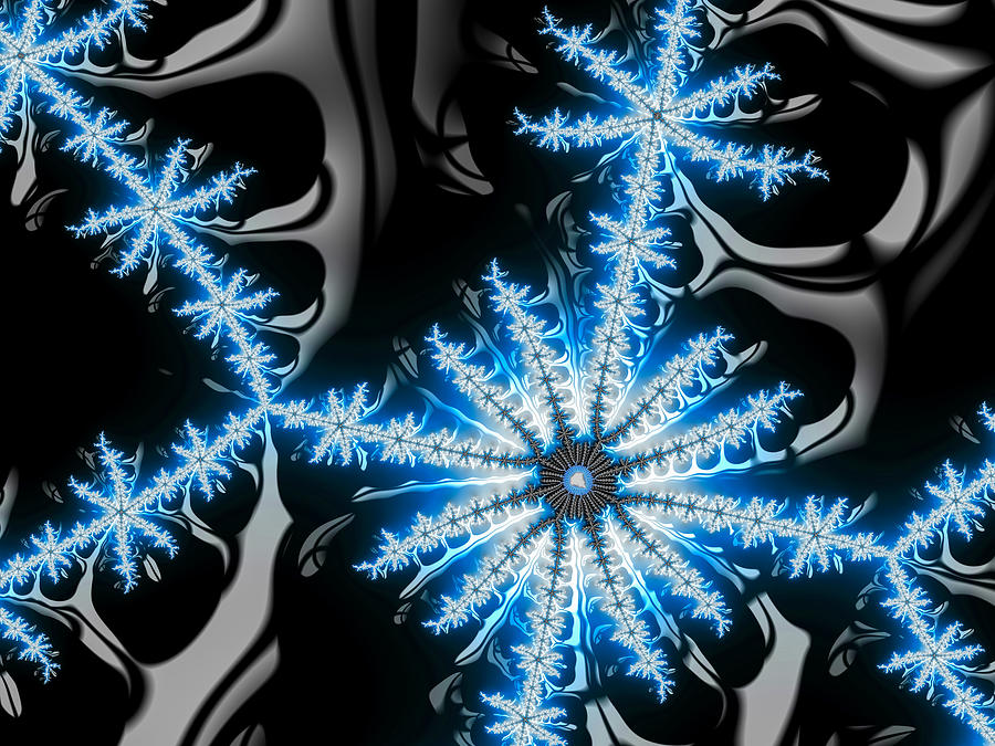Fractal snow or ice crystal white blue and black digital artwork Digital Art by Matthias Hauser