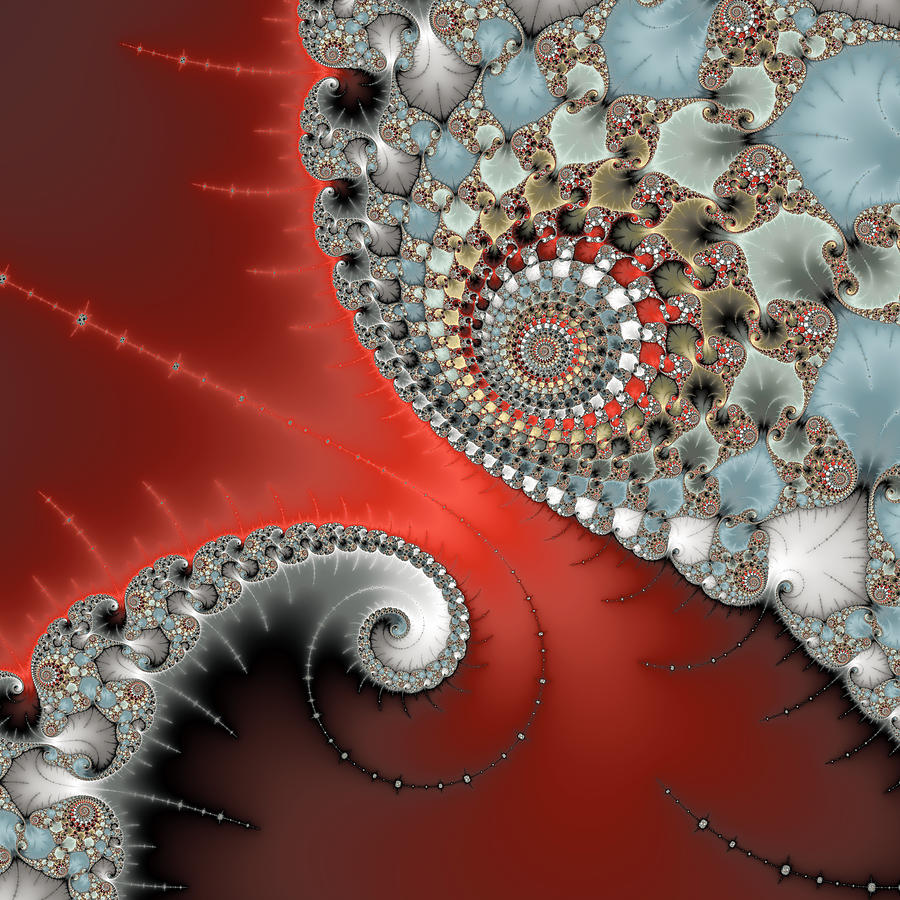 Fractal spiral art red grey and light blue Digital Art by Matthias Hauser