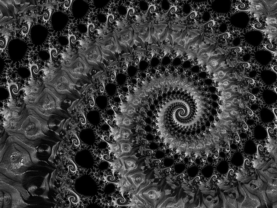 Fractal spiral black grey and white Digital Art by Matthias Hauser