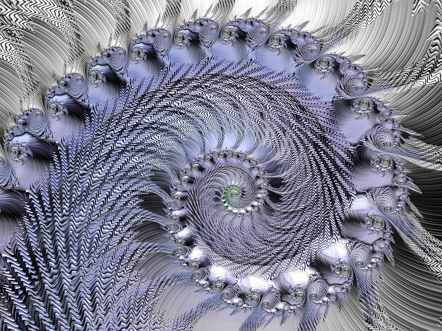 Fractal spiral blue and silver metal Digital Art by Matthias Hauser