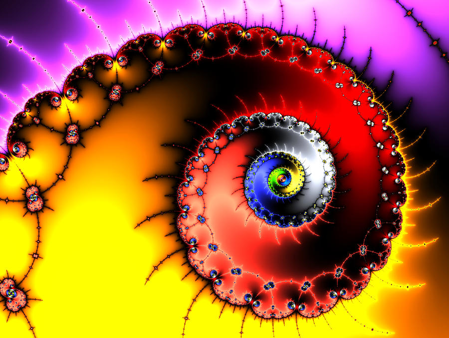 Fractal spiral bold colors yellow red and purple Digital Art by Matthias Hauser