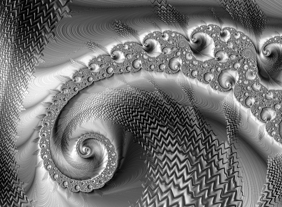 Fractal spiral silver grey metal Digital Art by Matthias Hauser