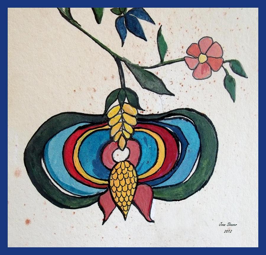 Bird Painting - Fraktur Flower by Joan Shaver