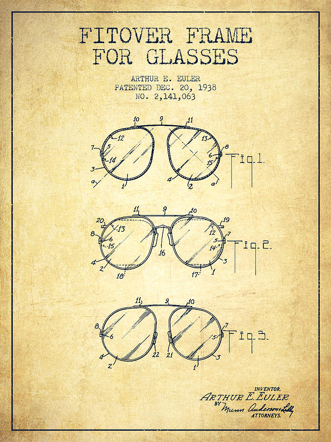 Vintage Digital Art - Frame for Glasses patent from 1938 - Vintage by Aged Pixel