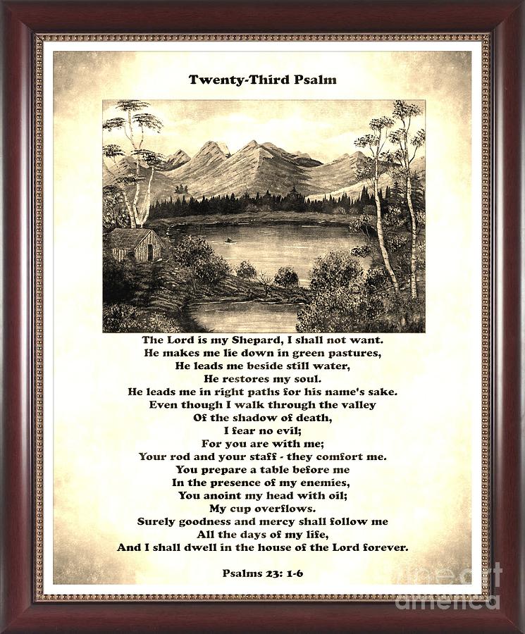 Framed Vintage 23rd Psalm Sepia Painting by Barbara A Griffin