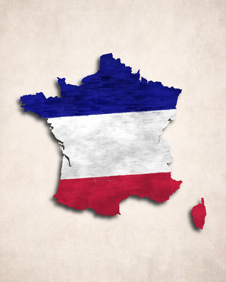 France Digital Art - France Map Art with Flag Design by World Art Prints And Designs