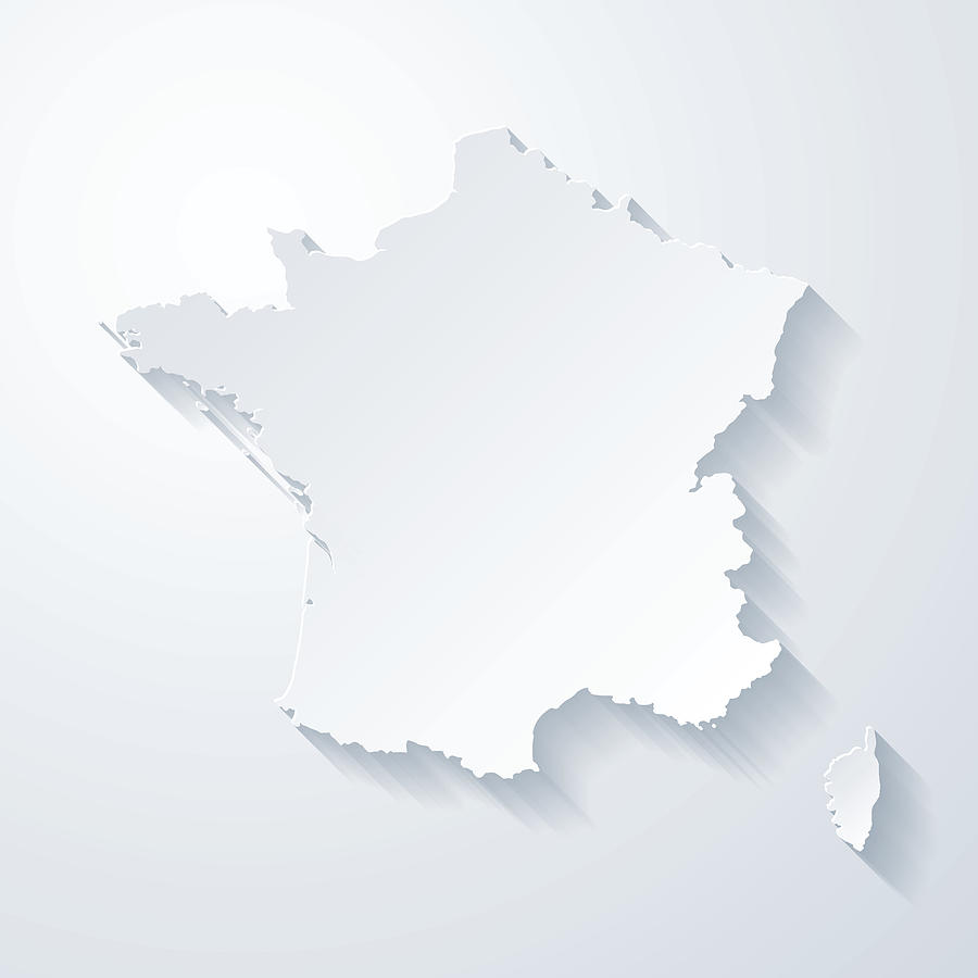 France map with paper cut effect on blank background Drawing by Bgblue