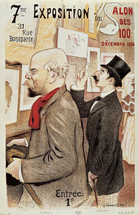 France Paris poster of Paul Verlaine and Jean Moreas Drawing by Anonymous