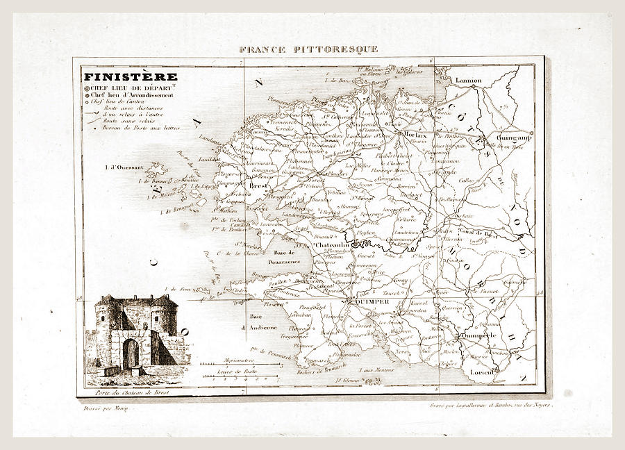 France Pittoresque, Finistere, Map Drawing by Litz Collection - Fine ...