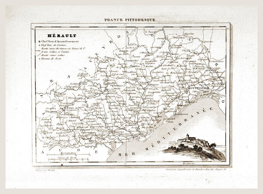 France Pittoresque, Herault, Map Drawing by Litz Collection - Fine Art ...