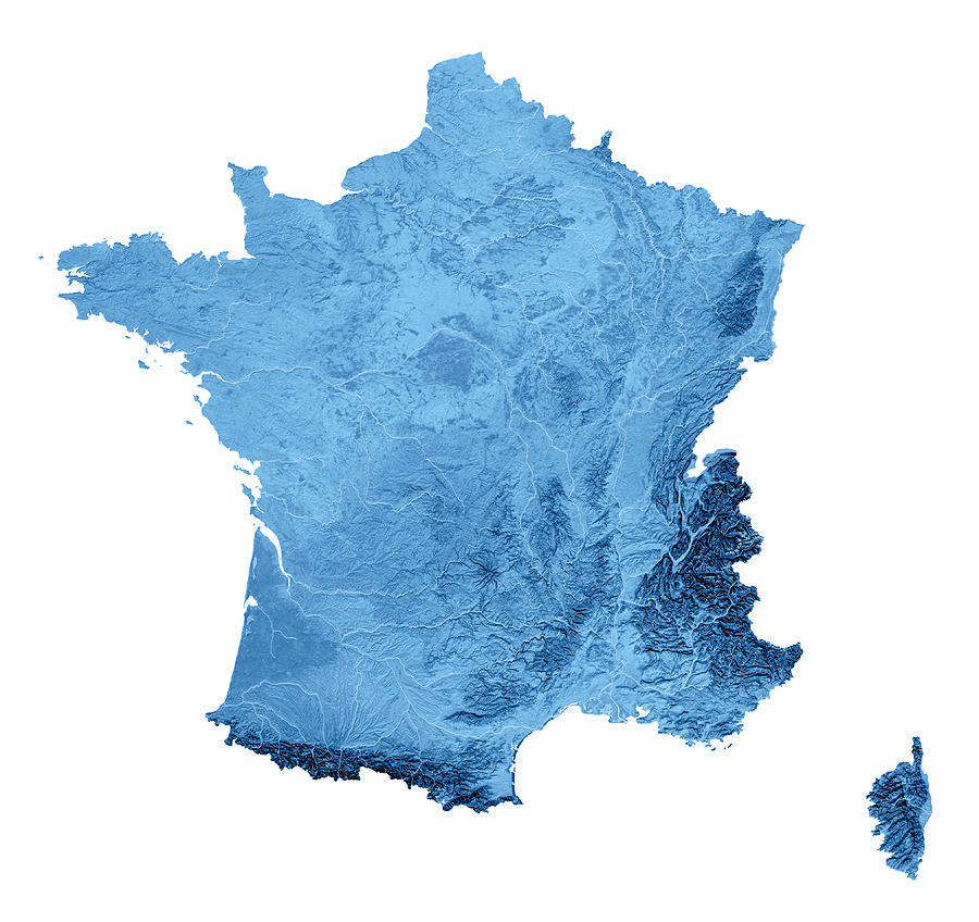 France Topographic Map Isolated Photograph by FrankRamspott