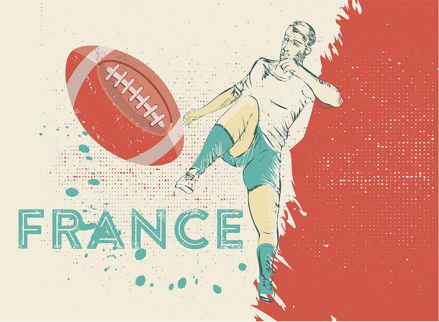 France Vintage Rugby Illustration Drawing by Golero