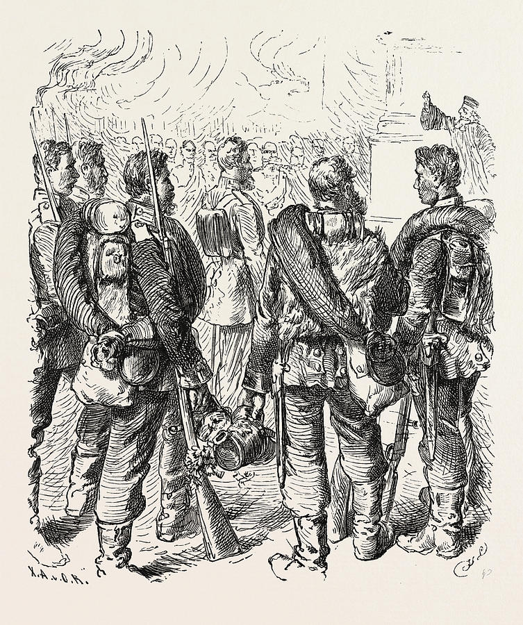 Vintage Drawing - Franco-prussian War Public Worship Before The Departure by English School