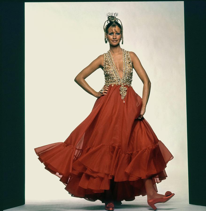 Francoise Rubartelli Wearing A Red Dress Photograph by Gianni Penati