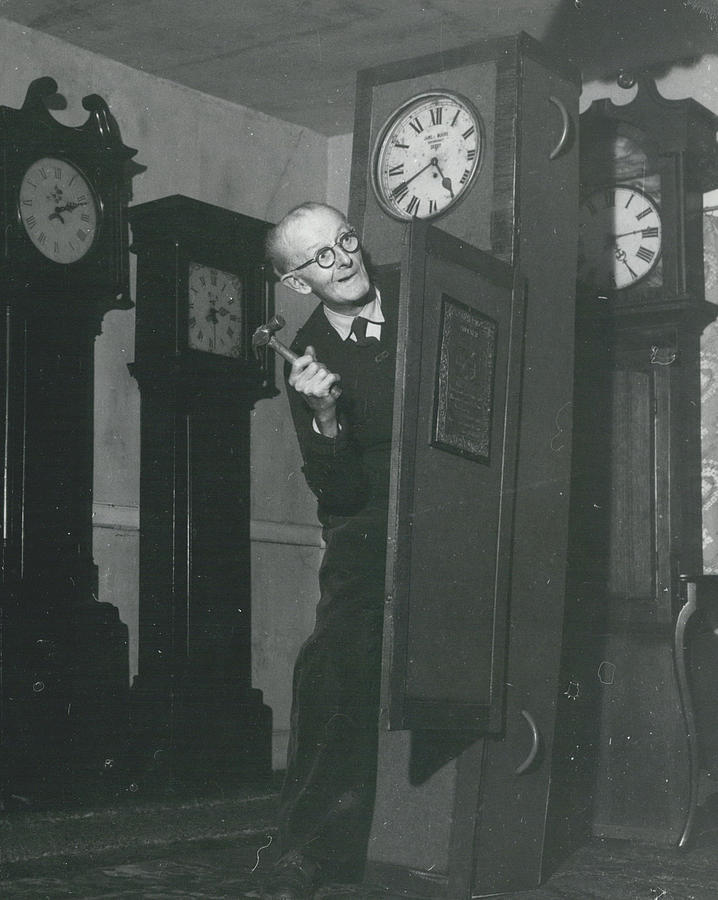 Vintage Photograph - ­­frank Has A Passing For Clocks - So He Made Himself A “clock Coffon”….. by Retro Images Archive