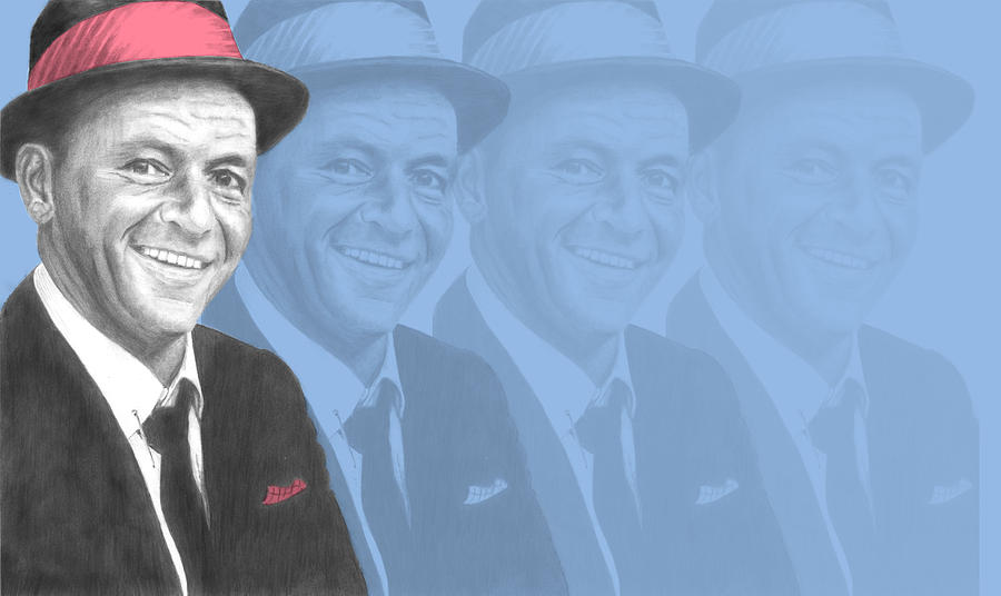 Frank Sinatra Drawing - Frank Sinatra - Individual Pink on Blue by Alexander Gilbert
