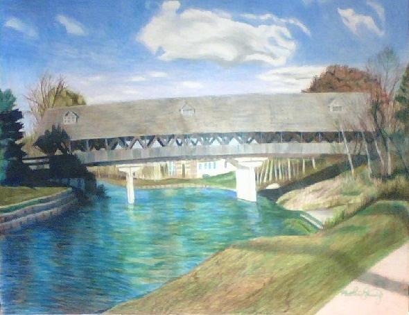 Fall Drawing - Frankenmuth Covered Bridge by Matthew Handy