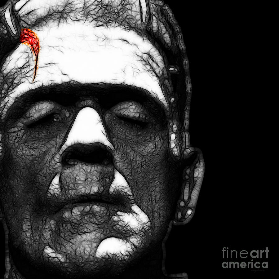Halloween Movie Photograph - Frankenstein Square Black and White by Wingsdomain Art and Photography