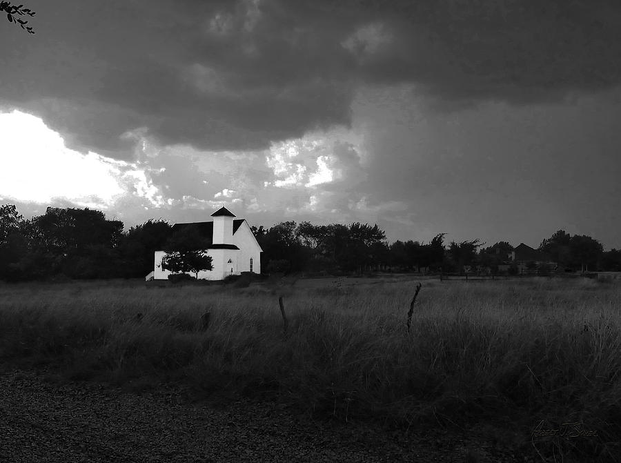 Frankford Church August Thunderstrom - B and W Photo Photograph by Robert J Sadler