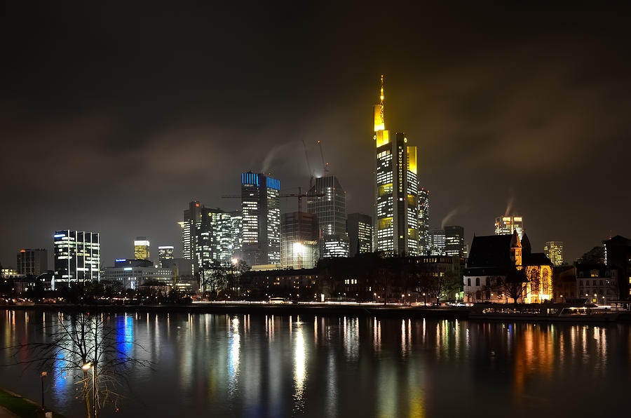 Frankfurt Skyline At Night Reflected On Photograph by Sir Francis Canker Photography