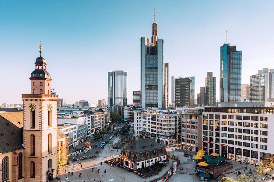 Frankfurt Skyline with St. Catherines Church, Hauptwache and financial district Photograph by Nikada