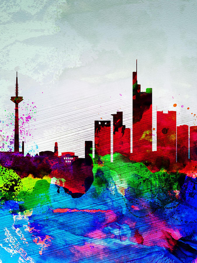 City Painting - Frankfurt Watercolor Skyline by Naxart Studio