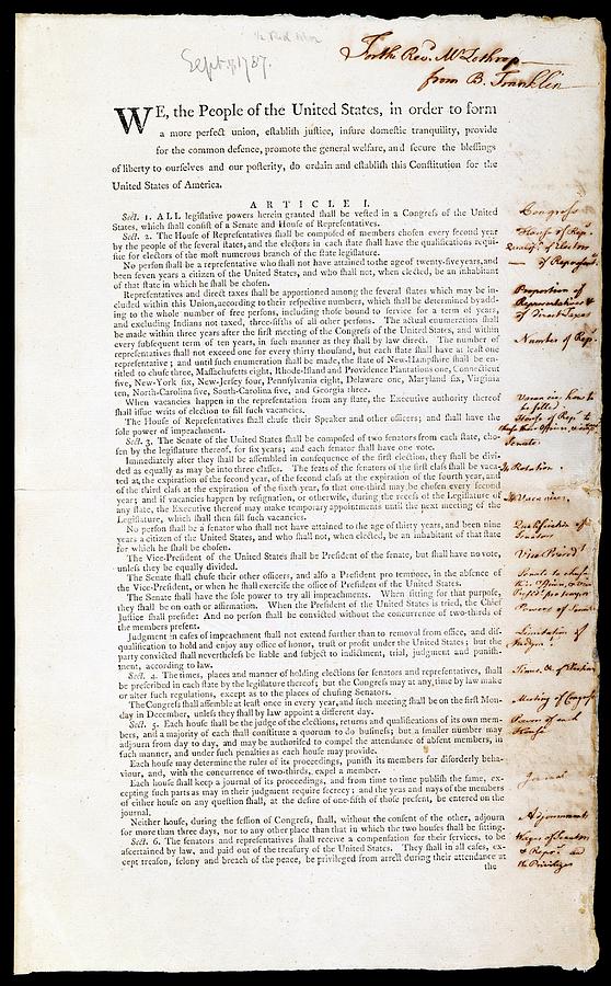 Franklins Copy Of The Us Constitution Photograph by American Philosophical Society