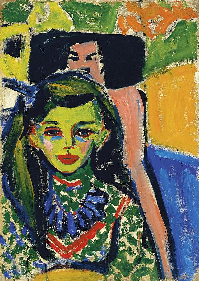 Ernst Ludwig Kirchner Painting - Franzi in front of Carved Chair by Ernst Ludwig Kirchner
