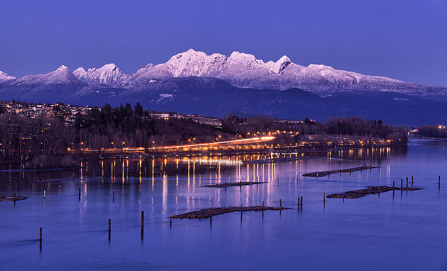 Fraser river at dusk in winter, British Columbia, Canada Photograph by LeonU