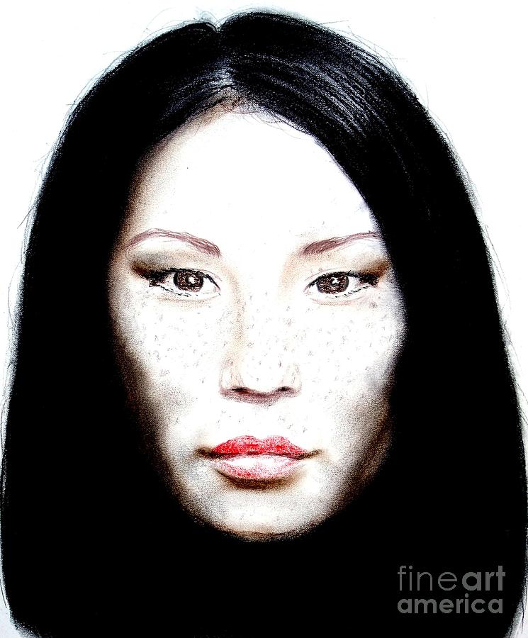 Freckle Faced Beauty Lucy Liu  II Drawing by Jim Fitzpatrick