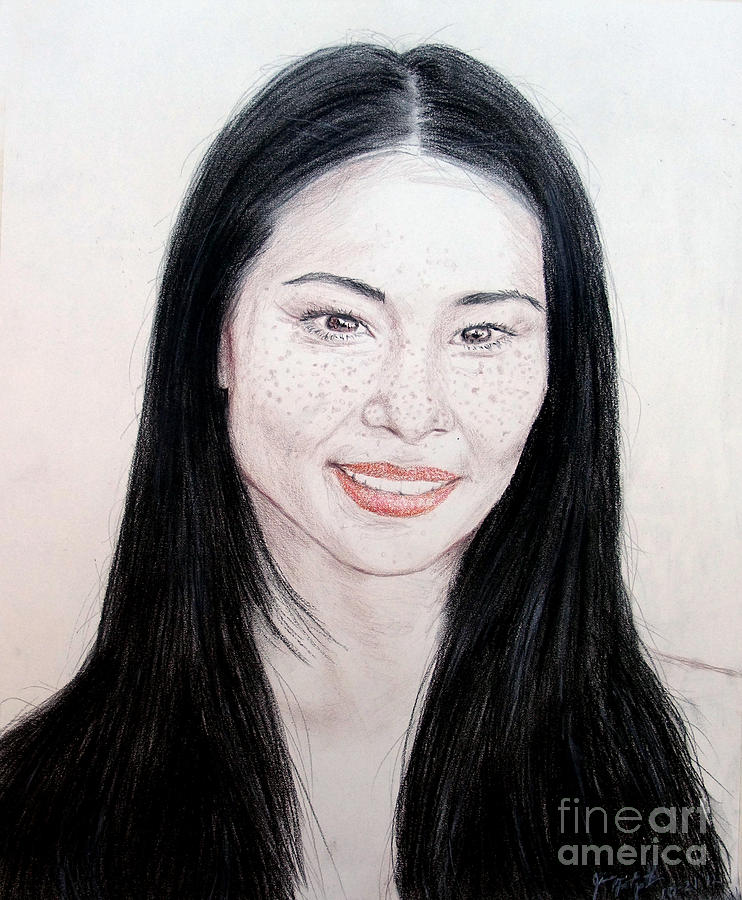 Freckled Beauty Lucy Liu Drawing by Jim Fitzpatrick
