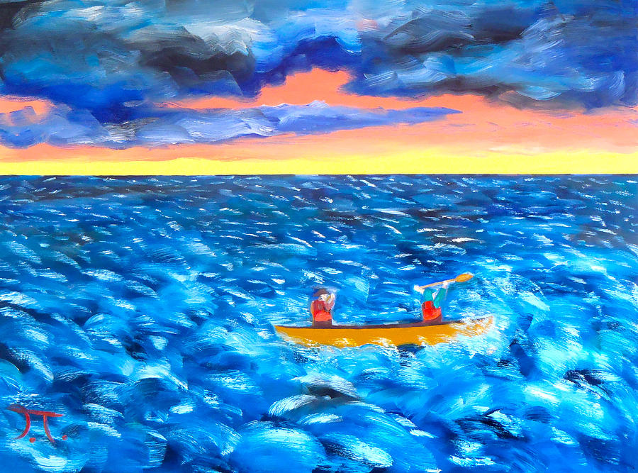Fred And Jay Breaking The Waves Painting by Troy Thomas