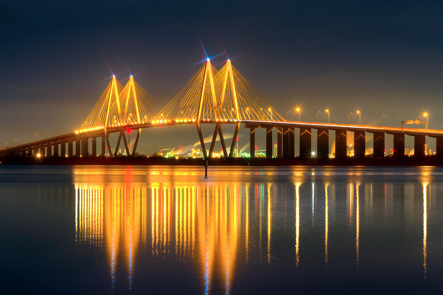 Fred Hartman Bridge at Night Photograph by Tim Stanley