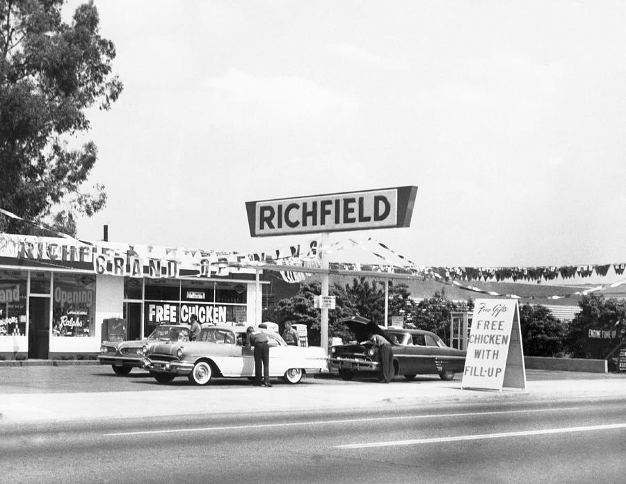 Free Chicken With Gas Fill-Up Photograph by Underwood Archives