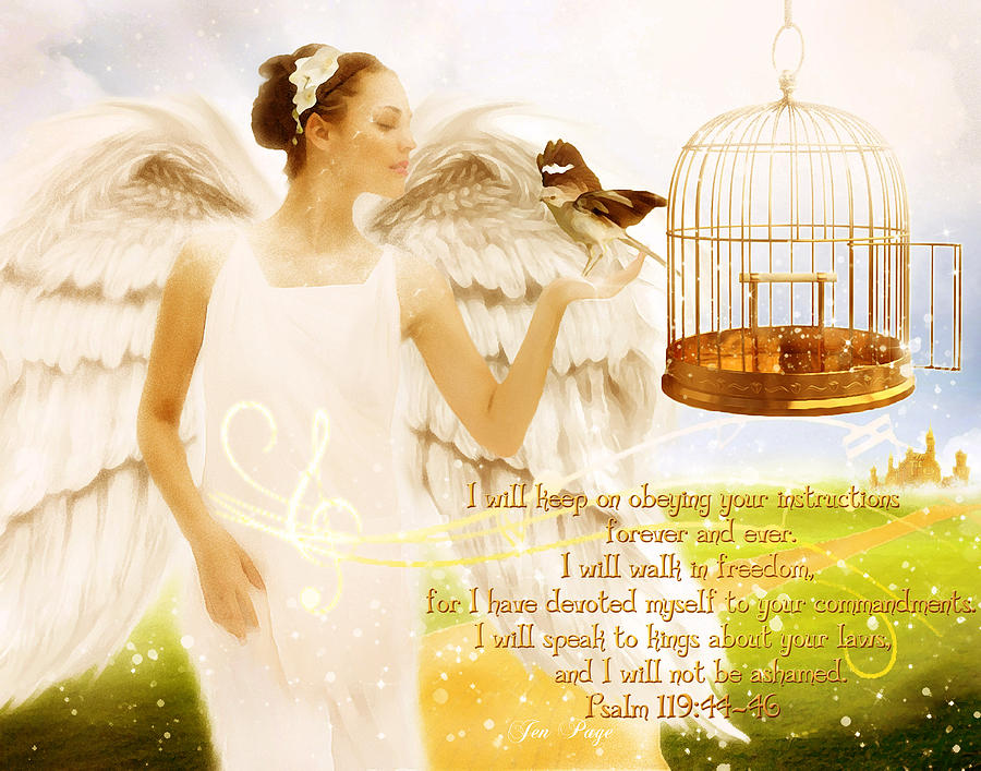 Music Digital Art - Freedom Song with Scripture by Jennifer Page