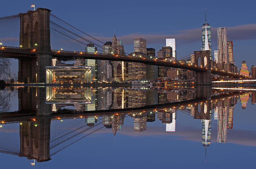 Freedom Tower And Brooklyn Bridge Photograph