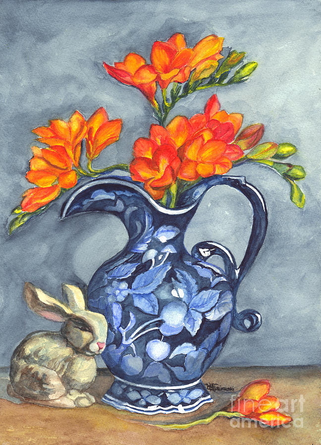 Freesias in a Vase Painting by Carol Wisniewski