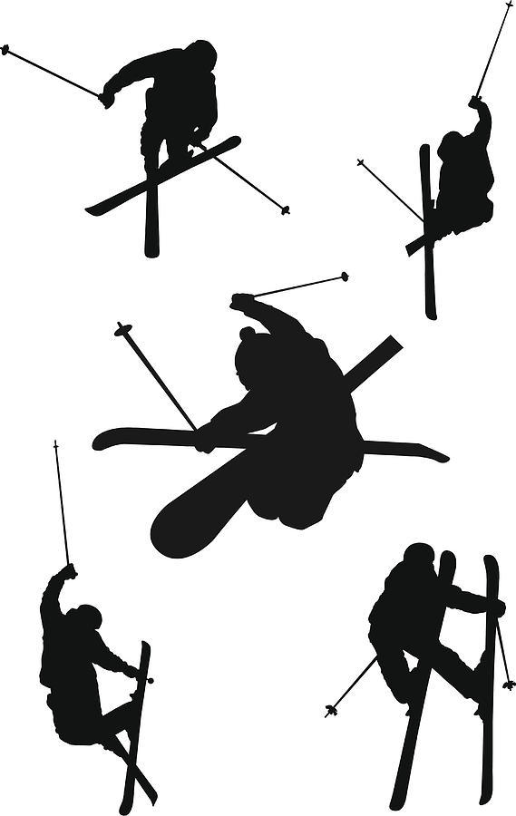 Freestyle skiing silhouettes Drawing by Jepard