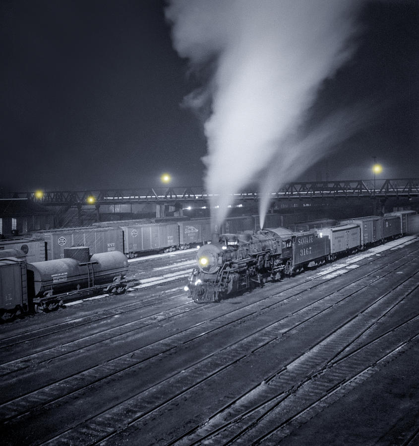 Transportation Photograph - Freight train about to leave the Atchison Circa 1943 by Aged Pixel