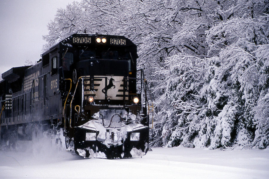 Freight Train In Snow Storm Photograph by Roger Soule