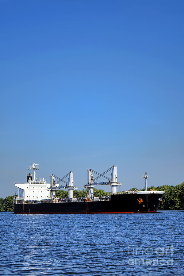 Transportation Photograph - Freighter on River by Olivier Le Queinec