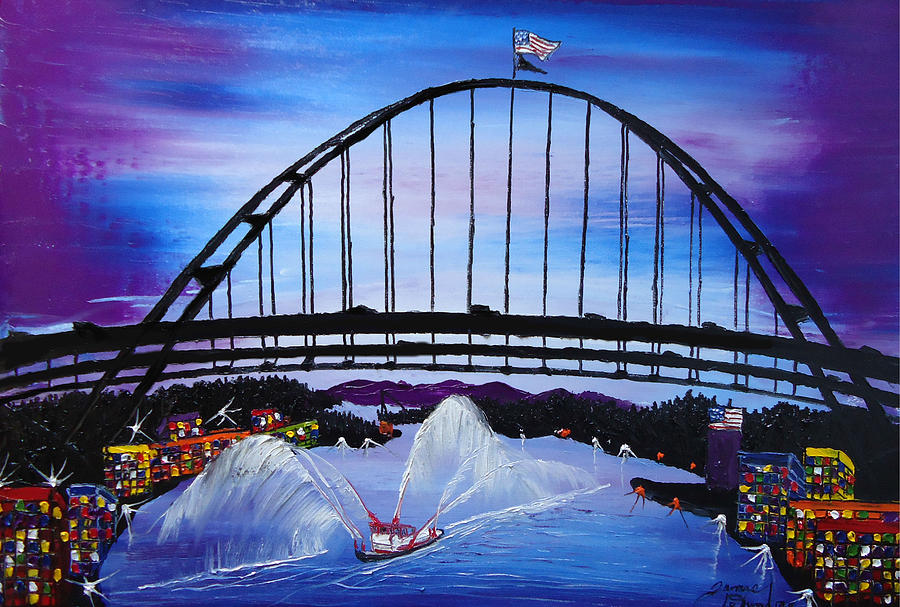 Fremont Bridge At Dusk 12 Painting by James Dunbar
